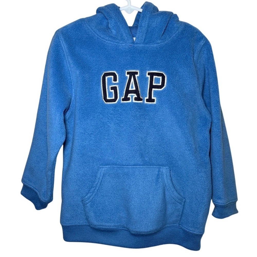 GAP Fleece Blue Hoodie Kids 5 Embroidered Logo Pullover Sweater